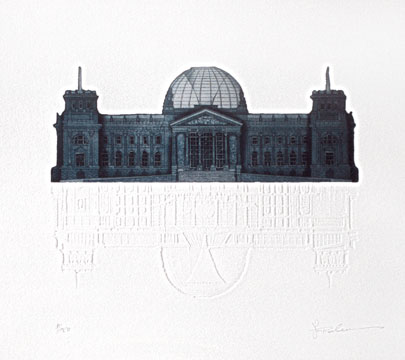 Reichstag (Blaugrau) / Joseph Robers / Farbradierung mit Prägedruck